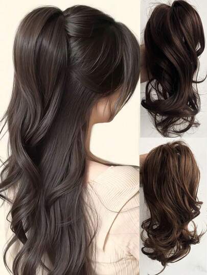 高马尾爪夹，蓬松高冠合成假发，瀑布半编织发型，长发卷造型配件女士发饰优雅发爪时尚发夹，休闲冬季度假装女士