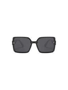 1 件时尚矩形镜框时尚眼镜，高端时尚百搭街头眼镜，适合女士 - 白框黑灰片 - 查看 3