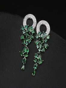 1 Pair Luxury Elegant Zirconia Wrapped Leaf Design Dangle Earrings For Women, Suitable For Wedding Wear Or Gift