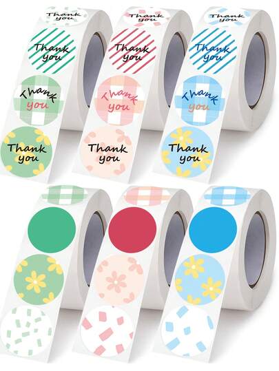 500pcs Fresh And Simple Thank You Graffiti Stickers, Ins Style 1 Inch Round, 6 Designs Optional, Bohemian Style, Various Patterns, Suitable For New Year, Valentine's Day, Wedding Decoration, Seal Labels, Handmade Gift Cards, Packaging DIY Decor, PVC Waterproof Stickers Scrapbook Supplies Stationery Funny Stickers Kindle