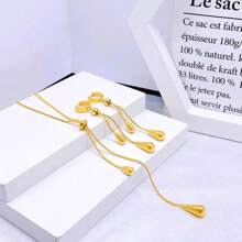 Conjunto de collar y aretes de gota de agua ajustable de acero inoxidable con borlas, conjunto de joyería de moda para mujeres, regalo para fiesta