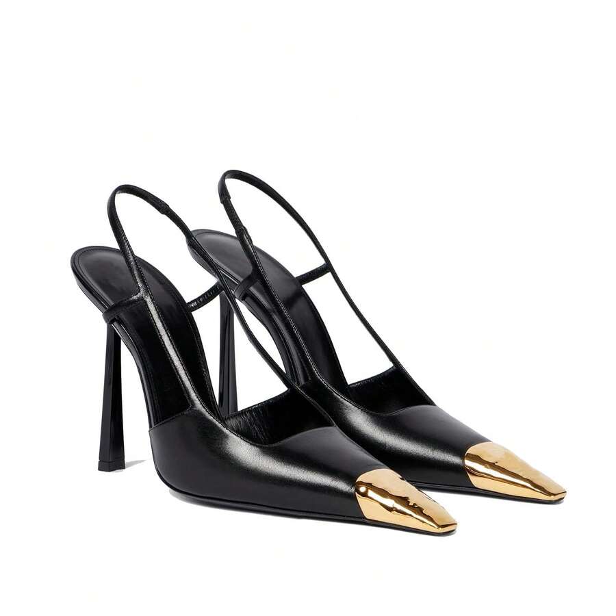 Zapatos de tacón de aguja con correa de hebilla para mujer de VOLEECE, cómodos, de punta puntiaguda y de uso informal - Negro - Ver 1