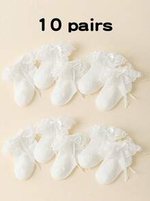 5/10/1 Pair Of Baby Socks. 0-3Y Girls' Short Socks With Lace Ruffle. Comfortable Princess Socks For Newborns. Lace Socks. Soft And Comfortable. Available In Pink, Black, Red, Beige, And White. Suitable For Wearing In Spring, Summer, Autumn, And Winter. Ideal For Princess Parties And Perfect For Daily Wear Or Campus Style - White - View 21
