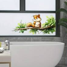 Whimsical Squirrel Climbing Tree Window Sticker - Self-Adhesive PVC Decal For Home Decor, Decorative Art Animal Print Design, Irregular Shape Disposable Sticker, Living Room Decor | Nature Style Decor, Squirrel Decor