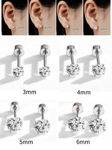 2/8 piezas Aretes con tachas de acero inoxidable hipoalergénico con CZ transparente incrustado, 20G rosca interna Labrete Medusa Conch Trago, 3mm 4mm 5mm 6mm, decoración de joyería de piercing para mujeres y hombres