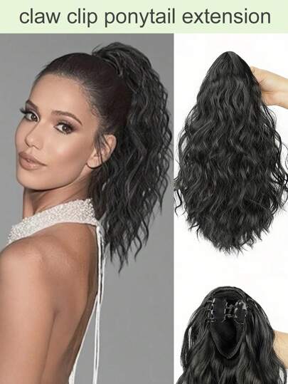 Extensão de Rabo de Cavalo, Extensão de Cabelo em Rabo de Cavalo de 16" com Clipe de Garra, Fibra Sintética Natural Macia em Onda para Uso Diário de Mulheres