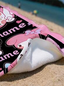 Sanrio 1 toalha de praia oficial licenciada Sanrio My Melody Design, personalizável com nome, superabsorvente, secagem rápida, macia, estilo moderno, adequada para banheiro, piscina, praia, uso doméstico