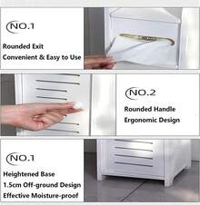 Lucn Modern White Toilet Side Cabinet, Bathroom Storage Cabinet, Slim Cabinet With Toilet Paper Holder And Cell Phone Holder, PVC, Freestanding Bathroom Storage Cabinet For Home And Kitchen; Bathroom Floor Cabinet, Home Storage Cabinet With Doors And Shelves, Freestanding Tall, Slim Side Cabinet, Furniture Piece, Waterproof Kitchen Shelf, Pantry Cabinet, Bookcase, 16 * 15 * 80 Cm - trắng - Xem 7