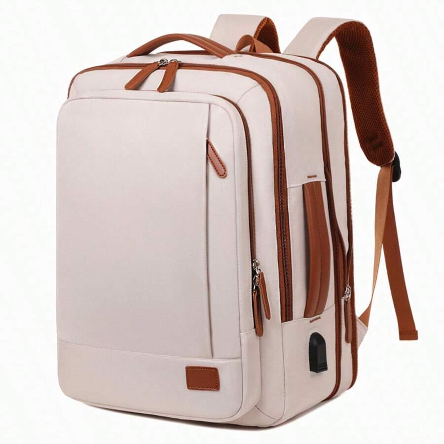 The New Business Backpack Has A Large Capacity And Is Suitable For Both Men And Women. It Is A High-End Computer Backpack And A Multi-Functional Casual Backpack - 米色 - 查看 1