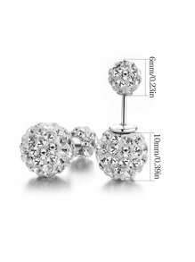 1 par de brincos de bola dupla de prata esterlina S925 para mulheres, brincos pendurados na frente e atrás com diamantes, brincos de gancho