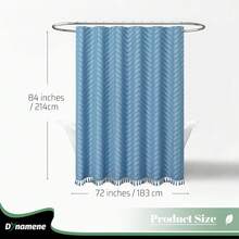 Extra Long Shower Curtain, 84 Inch Long Boho Tufted  Striped Fabric Shower Curtain For Bathroom, Tall Shabby Chic Waterproof Cloth Shower Curtain Set With Hook, Moonlight Blue, 72x84 - 藍色 - 查看 8