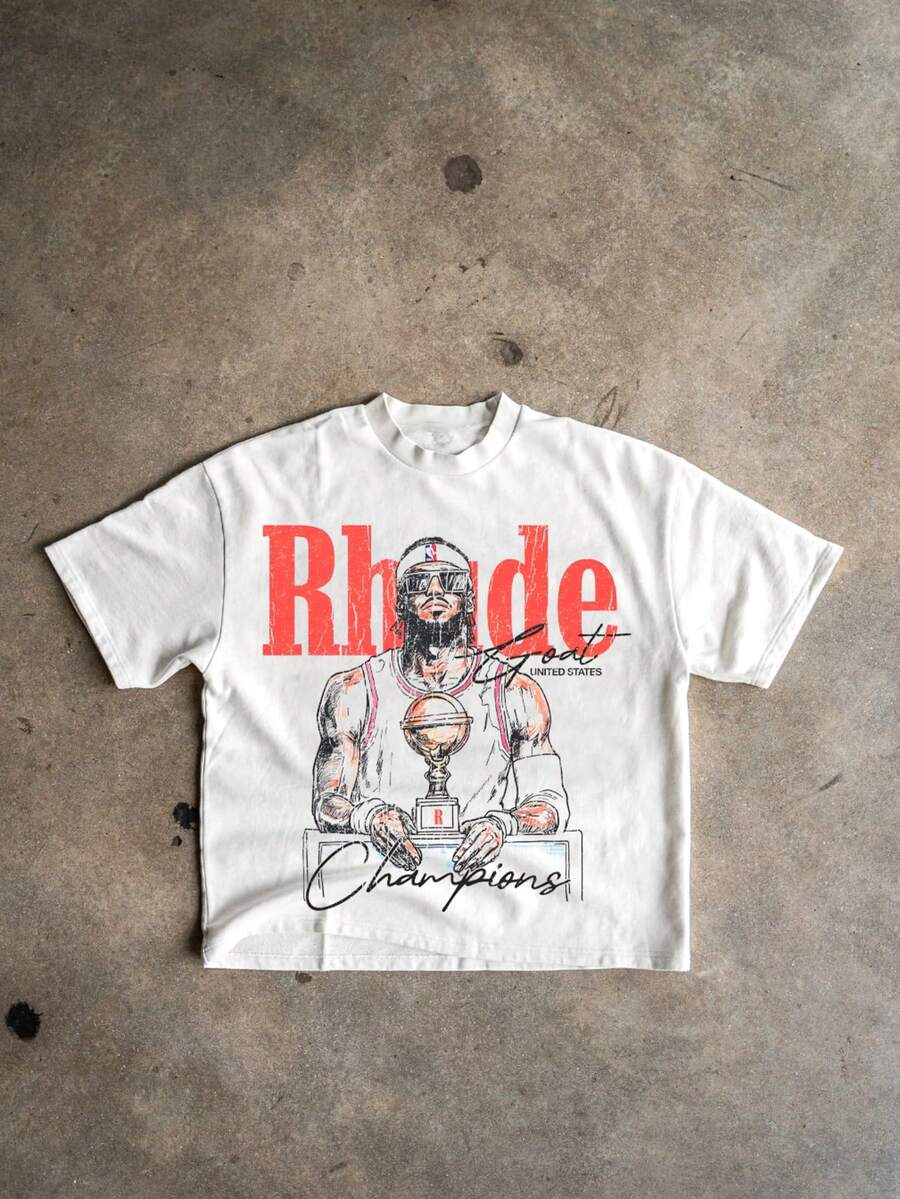 男士新款时尚复古印花T恤 - 白色 - 查看 1