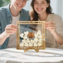 1pc Wooden Heart-Shaped Wedding Guest Book With Stand, 20pcs Heart Shapes - Fun Instant Photo Booth Sign Suitable For Wedding, Birthday, Anniversary And Special Events - Please Sign In Our Guestbook Mr & Mrs Table Decoration