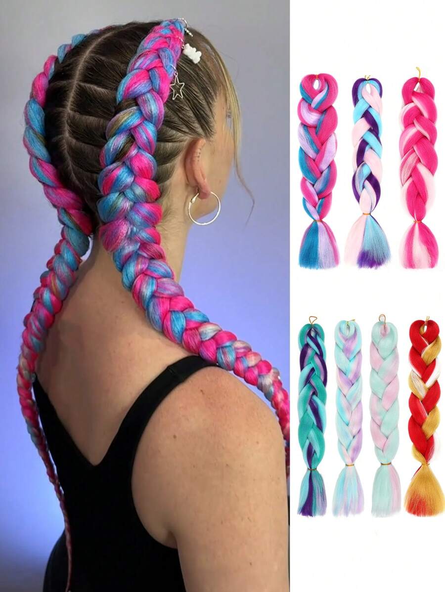 1pc 24 Inch 100g/Pcs Multicolor Synthesis Jumbo Braiding Hair Extensions Brown Pink Blonde Purple Blue Yellow Multi-Color Extension Hair Fashion Synthetic Hair Crochet Hair Extensions Useful And Deft High Temperature Hair For Women Daily Holidays Party And Music Festival Carnival New Year Gifts Cosplay Used YAKI Extension Hair