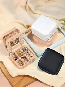 1pc Portable Travel Jewelry Box, Custom Lettered (A-Z) Organizer, Multi-Layer Jewelry Case With Mirror And Makeup Brush Holder, Suitable For Rings, Necklaces For Women Storage Organizer Travel Essentials Back To School Dormitory Storage
