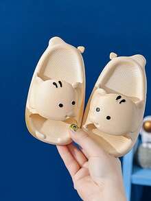 1 Pair Children's Cute Elephant Decor Soft Bottom Indoor Slippers, Suitable For Summer Home & Bathroom Use - Beige - View 7