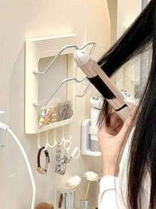 1 pièce Support mural pour lisseur sans perçage à installer facilement - Organisateur de salle de bain économisant l'espace, convient pour le fer à friser et le lisseur, en plastique, un rangement pratique pour la salle de bain