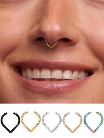 1Pc Stainless Steel Fake Piercing Nose Ring Hoop Septum Heart-Shaped Non Piercing Nose Clip Rock HipHoop Stainless Steel Fashion Punk Body Jewelry For Women Men
