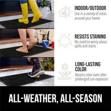 GORILLA GRIP 100% Impermeable Alfombra de Entrada WeatherMax para Todas las Estaciones, Diseñada en EE. UU., Caucho Natural, Resistente a Manchas y Desvanecimiento, Alfombras de Entrada de Bajo Perfil para Interior y Exterior, Fácil de Limpiar, 17x29 Diamante Gris - Diamante negro - Ver 4