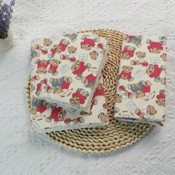 1PC A5/A6/Weeks Red And Blue Disappointed Bear Cloth Book Cover, Planner Case Cover Protective Shell Journal Cover Protector Office Stationery Supplies,Back To School,School Supplies