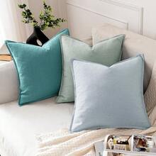Local Delivery- Decorative Linen Pillow Covers 18x18 Inch Natural Beige ​Boho Farmhouse​ ​Neutral Couch Throw Pillows For Bed Pack Of 2 Accent Outdoor Pillowcase Modern Sofa Cushion Livingroom Home Decor - 綠松石 - 查看 5