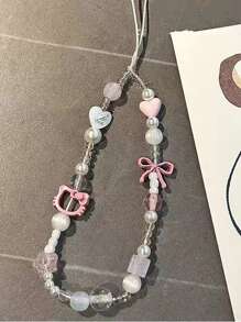 Sanrio سوار من البوليستر مزين باللؤلؤ الصناعي، سلسلة إكسسوارات معلقة على شكل حبل للهاتف، سلسلة مفاتيح محمولة للهاتف