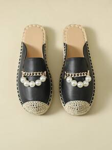 1 Pair Women's Bohemian Pearl Decor Fisherman Slides, Flat Closed Toe Slip-On Sandals For Summer Outdoor Wear