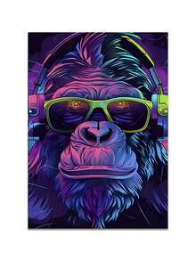 1/3 件，可选框架，赛博朋克风格，猴子帆布墙艺术装饰，动物主题，带框架的墙壁艺术，适用于卧室、浴室、房间和家居装饰。