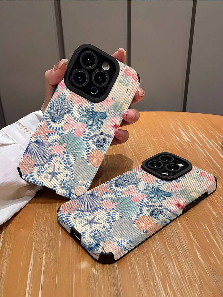 海洋 1 件装柔软 TPU 手机壳，带有淡色海水生物印花，防摔设计，兼容 16/16 Plus/16 Pro/16 Pro Max，防水防震防刮 - 彩色 - 查看 2