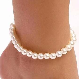 1pc/2pcs Fashion Versatile Faux Pearl Minimalist Simple Elegant Ankle Chain, Suitable For Daily Wear