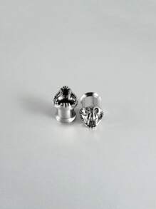 1 par de aretes tipo túnel y tapón con diseño de perro esqueleto de acero inoxidable con gran diente en estilo punk