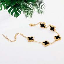 Gold Plated Jewelry Bracelet For Women Van Cleef Non Tarnish Bracelet Leaf Clover Charm Flower Bracelet For Women  Black-YRSH012 - 如圖 - 查看 1