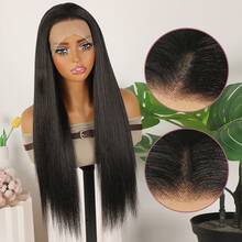 Glueless HD Lace Front Wigs Long Silky Straight Hair Natural Black Color 13x4 Transparent Lace Frontal Synthetic Lace Wigs Pre Plucked Baby Hair Natural Hairline Replacement Wigs For Women Girls Daily Party Wear Heat Resistant Fiber - 黑色 - 查看 5