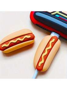 2 pezzi/4 pezzi Protezione cavo di ricarica antistrappo a forma di hamburger e hot dog, custodia di protezione per cavi di ricarica