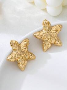 1 Par de Aretes Plegables de Piedra Volcánica y Pez Dorado, Estilo de Playa y Vacaciones de Verano, Apropiado para Viajar/Vacaciones/Uso Diario