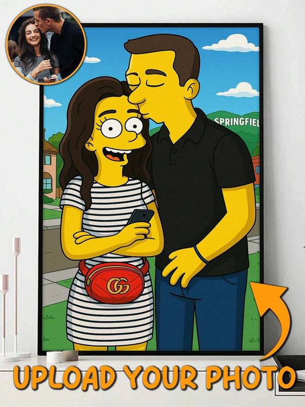 Custom Photo Cartoon Style Wall Art- The Simpsons Style - Personalized NoFramed/ Framed Wall Decoration - Gift For Friends, For Family,Multi-Functional,Durable,Ornamental,Reusable,Exquisite,Stylish