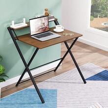 DUSLANG Folding Desk No Assembly Required Small Size, 2-Tier Foldable Computer Desk With Shelf For Home Office, Space Saving Portable Laptop Study Foldable Table For Small Spaces (Walnut, 70 X 56 Cm) - Walnut - View 8