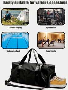 Large Capacity Waterproof Gym Bag, Wet And Dry Separation Weekend Bag, Multi-Functional Portable Shoulder Bag, Suitable For Business, Vacation, Outdoor, Skiing, Fitness Travel, Overnight Bag, Tote Bag, Sports Bag, School Supplies, Back To School, Weekender Bag, School Tote, School Accessories, Study Supplies - Black - View 6