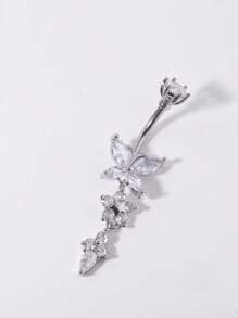 Crystal Butterfly Belly Button Ring Long Pendant Navel Piercing Jewelry