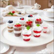 5/50pcs 5 Oz Dessert Cups With Spoons ,Tiramisu Cup Shooting Dessert Cup Clear Plastic Parfait Cups Round Appetizer Cups Fruit, Pudding, Mousse, Ice Cream, Party, Wedding, Valentine's Day New Year (An Additional 5 Spoons)