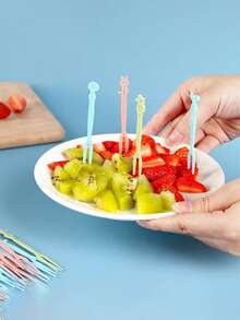 50/100件水果签，家用水果叉，创意可爱卡通塑料水果叉，蛋糕水果叉，派对婚礼餐饮用具