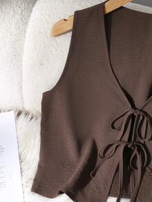 2件套纯色休闲打结设计女装，春夏