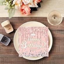 20件/40件/60件/套，香槟金和紫钻纸巾生日王子公主淋浴婚礼派对装饰一次性餐具套装派对用品 - 彩色 - 查看 8