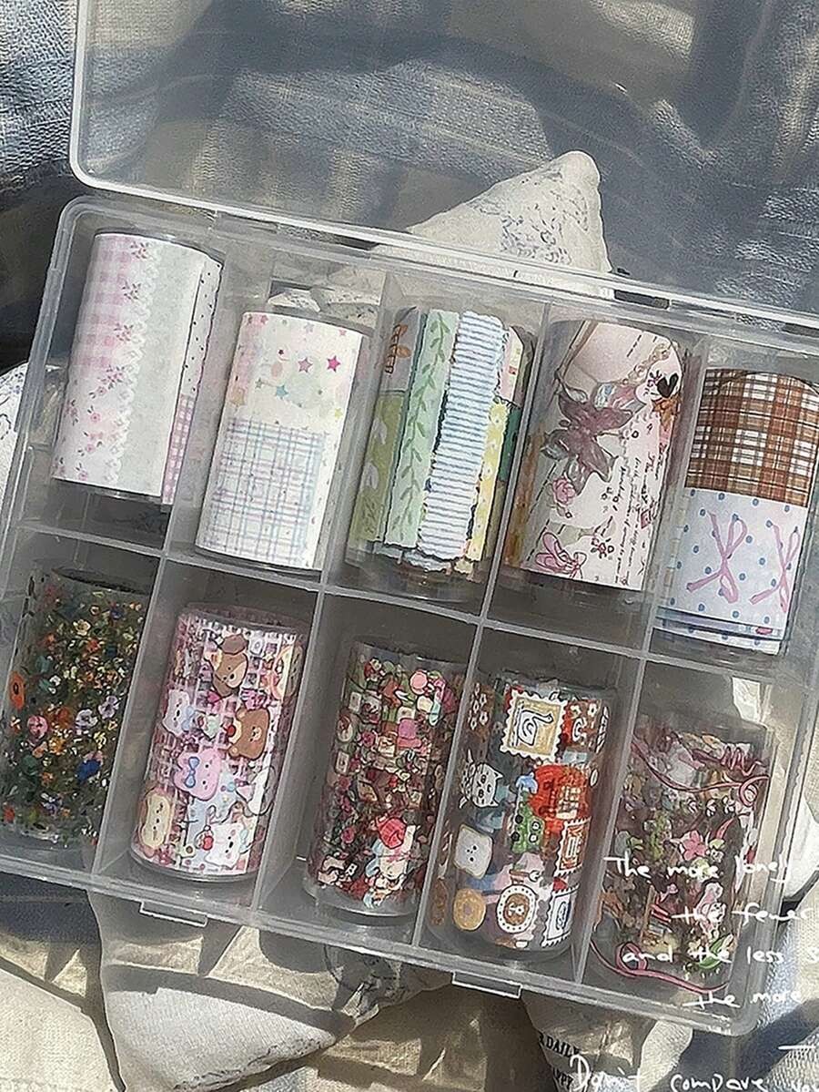 韩式手绘涂鸦美甲转印箔，拼贴碎花艺术贴花 - 彩色 - 查看 1