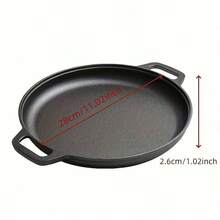 28cm Double-Eared Flat-Bottomed Iron Pan With Gloves,Thick-Cast Iron Pancake Pan, Uncoated Pancake Pan, Cast Iron Double-Ear Pan, Hand-Grabbed Pancake Cast Iron Non-Stick Pan - Black - View 6