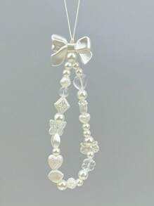 1 قطعة سلسلة للهاتف المحمول بشكل عقدة الفراشة أبيض بسيط، حزام قصير مريح لجميع الهواتف والكاميرات، حزام معصم