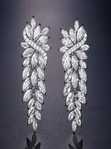 1 Pair Luxury Elegant Zirconia Wrapped Leaf Design Dangle Earrings For Women, Suitable For Wedding Wear Or Gift