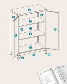 Caisson de Bureau, Placard Polyvalent, Armoire de Bureau à 2 Portes, Verrouillable, en Acier, pour Salon, Gris Mat - Gris pâle - Voir 7
