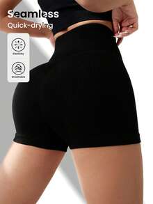 Women's High Stretch Sports Shorts High Waist Belly Breathable Quick Dry Suitable For Sports, Fitness, Yoga Black Shorts - 黑色 - 查看 6