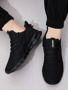 Men's Running Shoes Sport Athletic Sneakers Casual Breathable Mesh Walking Shoes Gym Tennis Slip On Comfortable Lightweight Shoes For Jogging Black